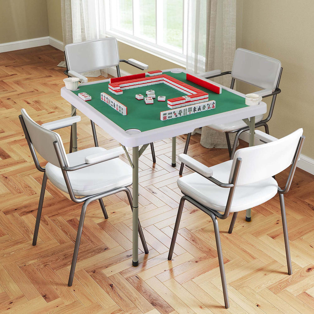 2026 Costway 35" Folding Mahjong Table with Cup Holders & Smooth Felt Mat Carrying Handle Green