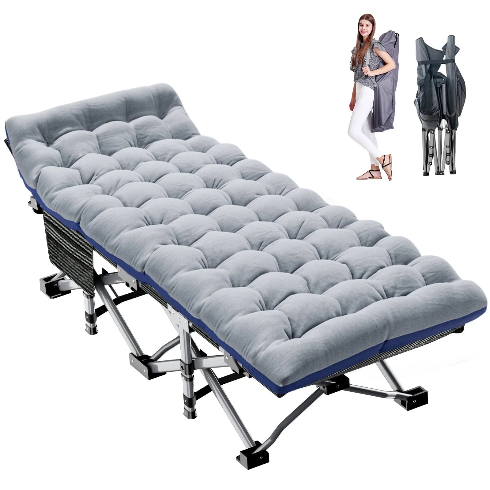 2026 Slsy 2 Pack Folding Bed Cot with 3.3 Inch 2 Sided Mattress, 75"* 28" Folding Camping Cots with Carry Bag, Portable Sleeping Cot Guest Bed