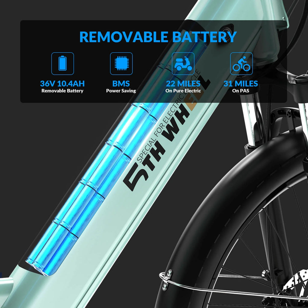 2026 5TH WHEEL Electric Bike for Adult with 350W Motor, W18B 26" EBike with 36V 10.4Ah Removable Battery Ebike, Electric Bicycle with 7 Speed, UL2849