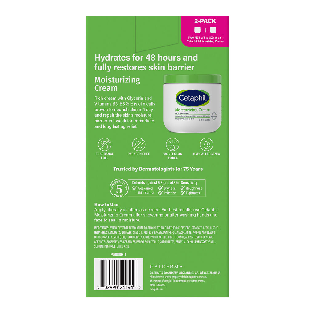 2026 Cetaphil Moisturizing Cream Ultimate with Prebiotic Aloe, Very Dry to Dry Sensitive Skin, 20 oz + 16 oz, 2-pack