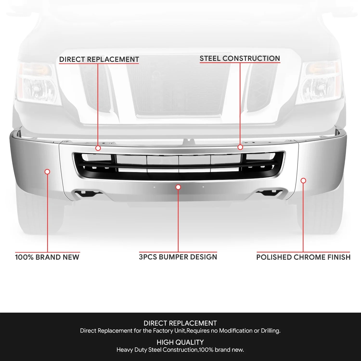 Modular Style Front Bumper w/ Fog Light Cutouts12-21 Nissan NV1500 2500 3500