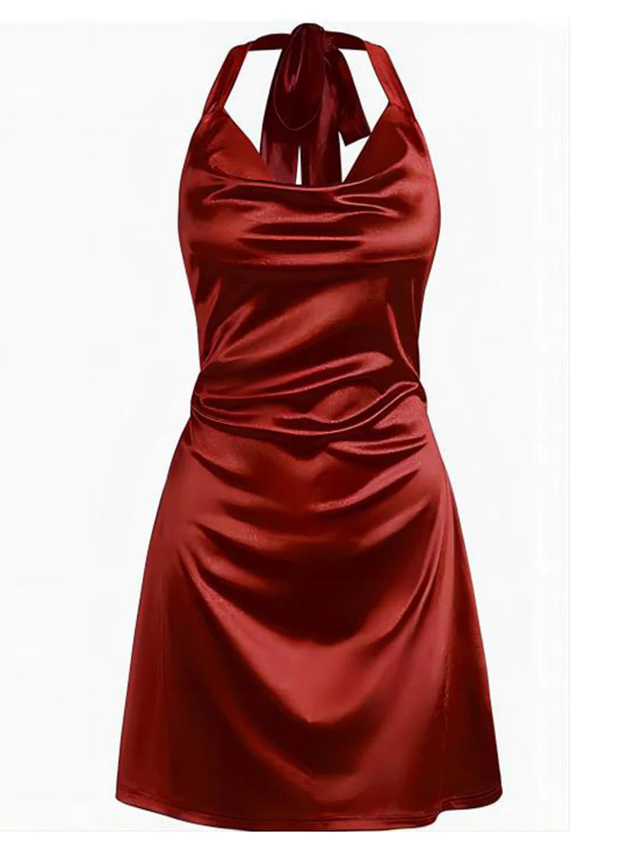 2026 Halterneck Satin Mini Dress