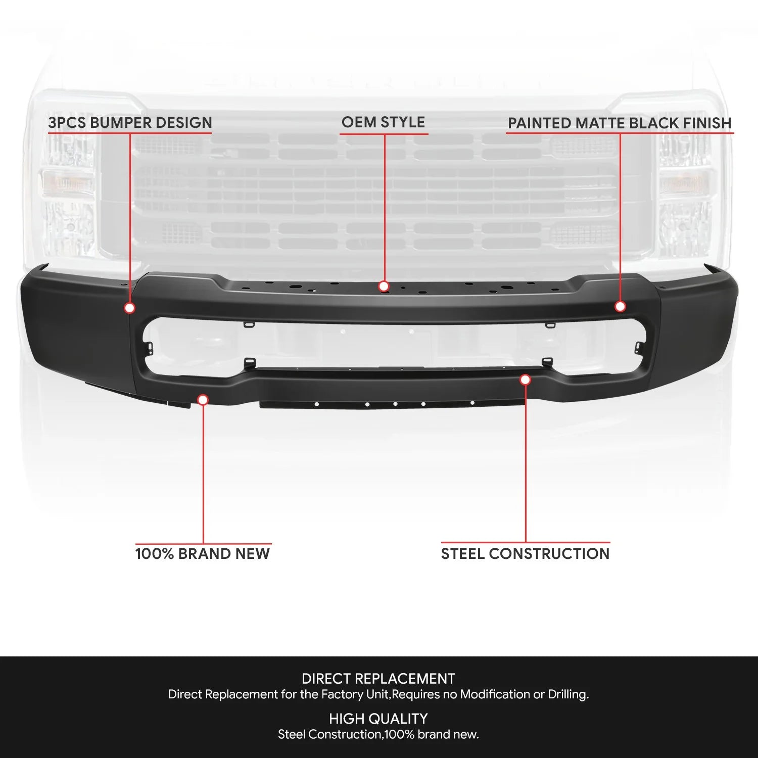 Modular Style Front Bumper w/ Adaptive Cruise Control23-26 Ford F-250 F-350 Super Duty