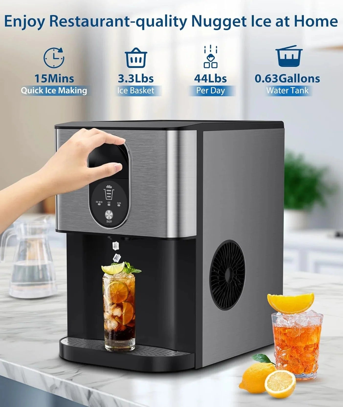 2026 44lbs/24H Nugget Ice Maker Countertop Dispenser
