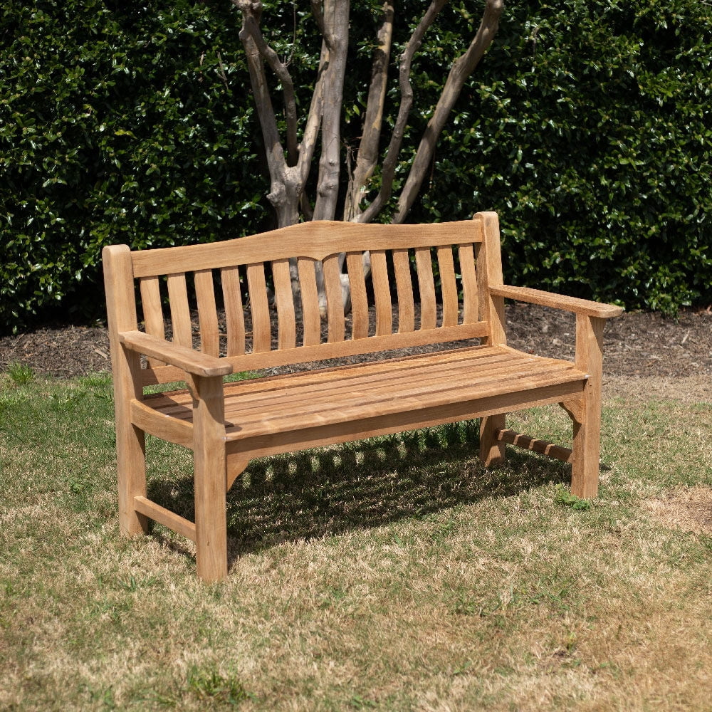 2026 Ash & Ember Hawthorne Grade A Teak 53" Bench, Seats 2 People Comfortably, Weather Resistant Indoor Outdoor Solid Wood Patio Furniture with Tightly Spaced Slats, Bowed Back, Armrests