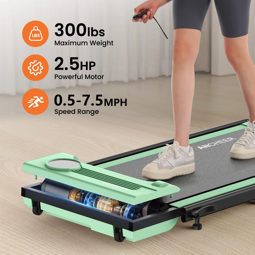 2026 ANCHEER Portable Folding Walking Pad 300lb, 7.5 MPH Under Desk Treadmill with Remote Control & LED Display,2 in 1 Walking Pad Treadmill for Home/Office/Exercise(Pink)
