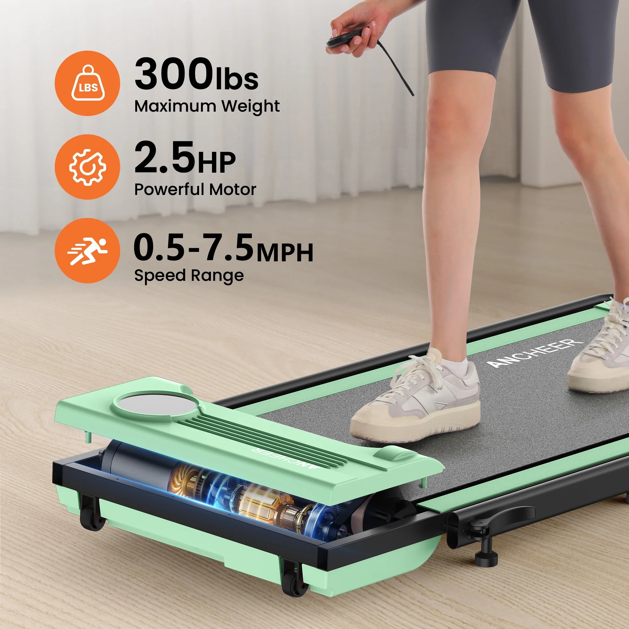 2026 ANCHEER Portable Folding Walking Pad 300lb, 7.5 MPH Under Desk Treadmill with Remote Control & LED Display,2 in 1 Walking Pad Treadmill for Home/Office/Exercise(Pink)