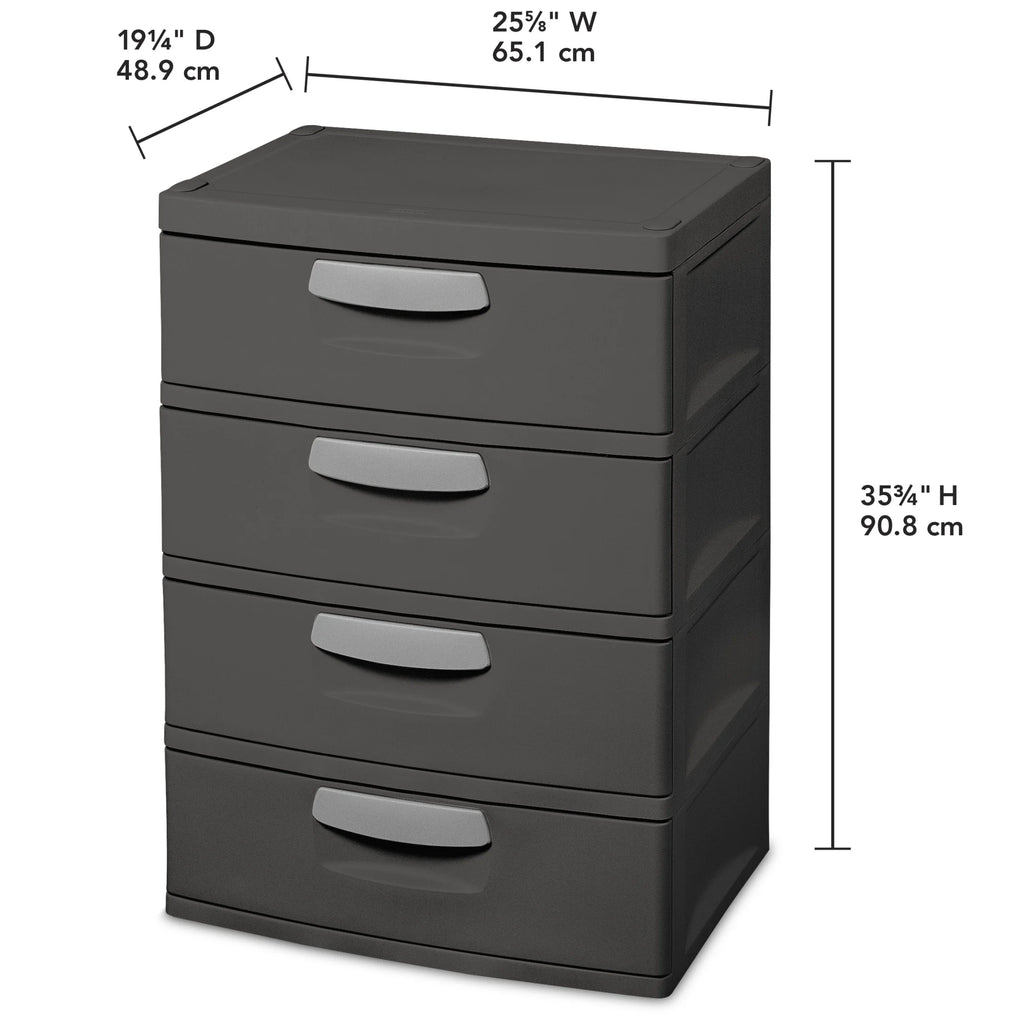 2026 Sterilite 4 Drawer Unit, Durable Plastic Storage Solution for Garages and Basements, Dark Gray