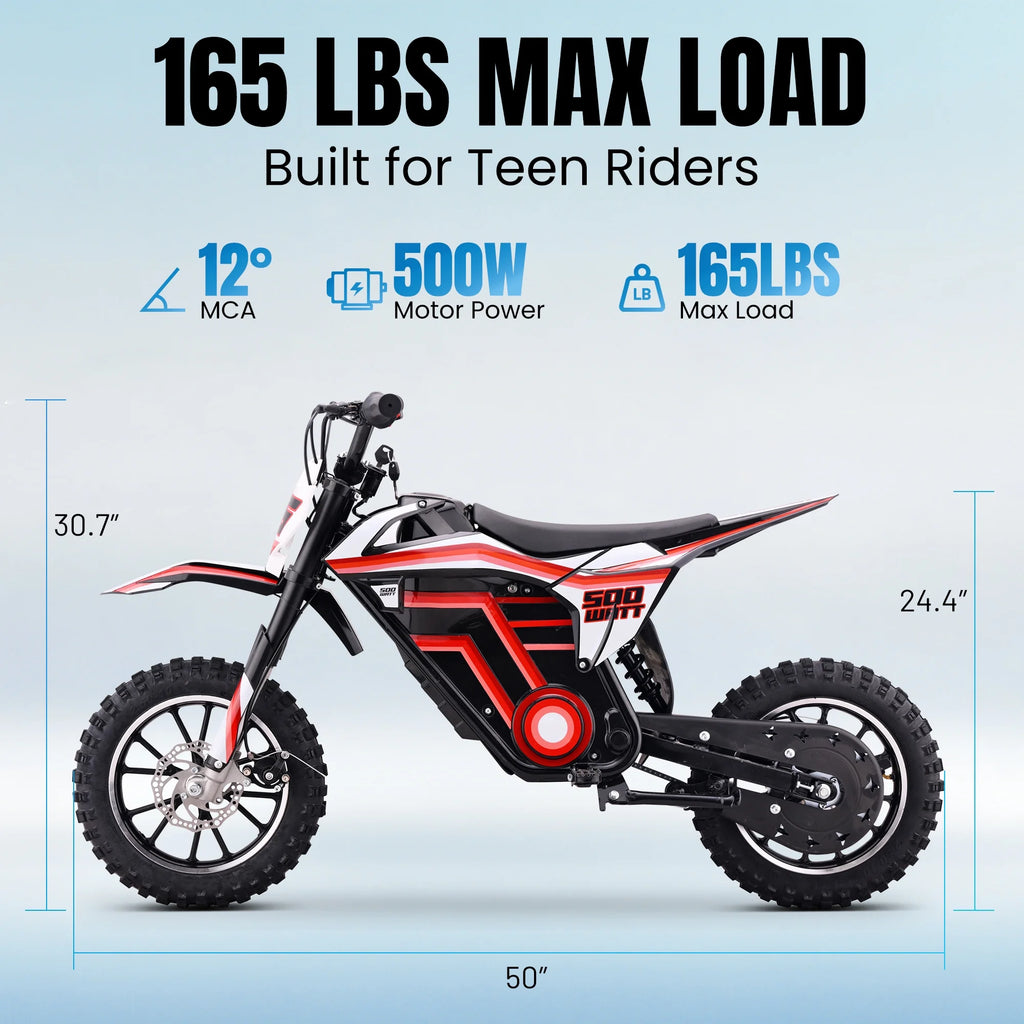 2026 QEASET electric dirt bike, 500W kids dirt bike for Boys Girls Age 8-14, Blue