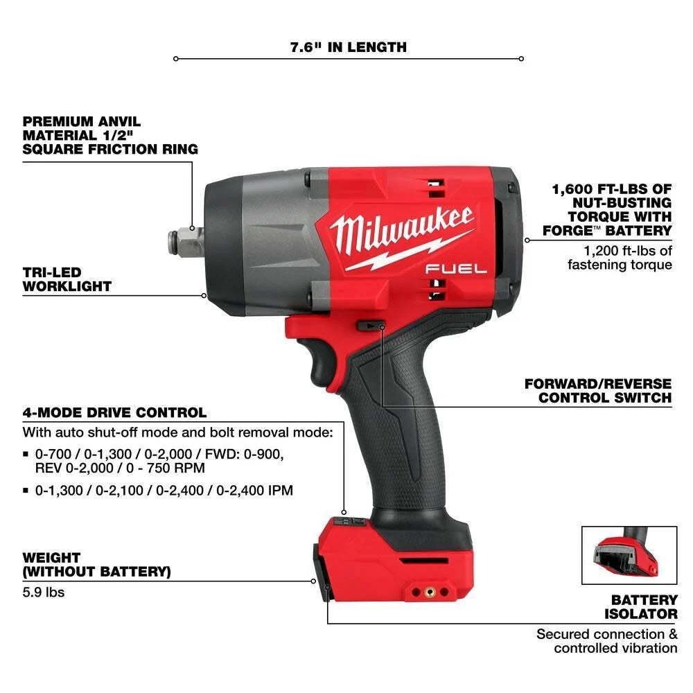 2026 Milwaukee 2967-20 M18 FUEL 1/2" High Torque Impact Wrench w/ Friction Ring, Tool Only