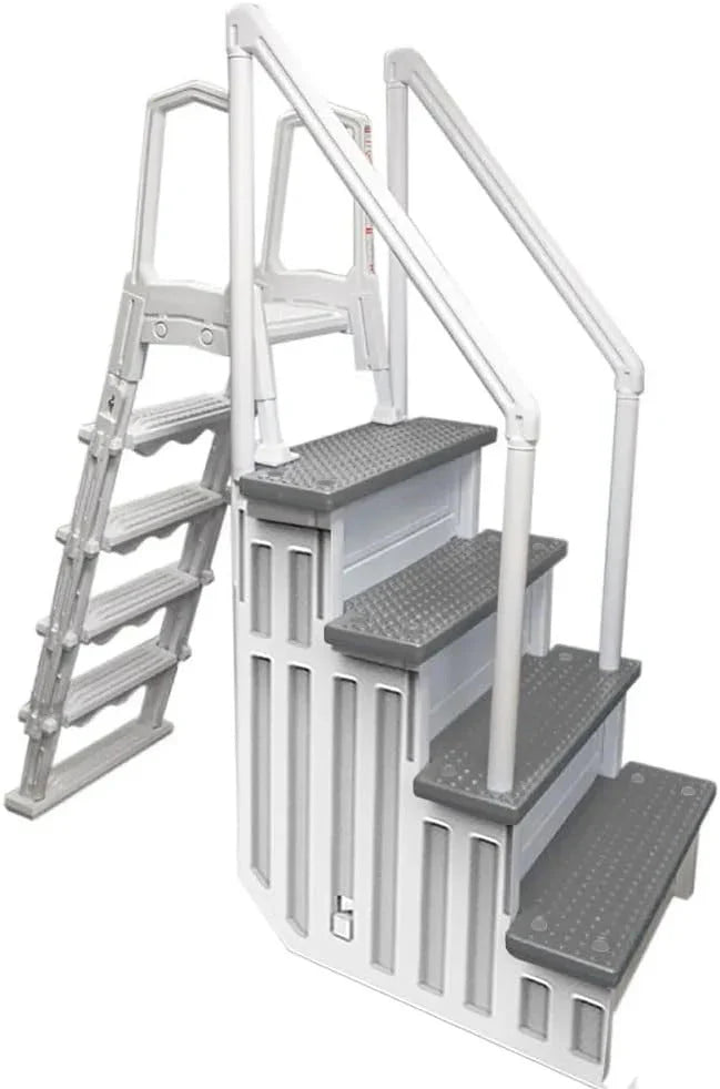 2026 Non-slip pool entrance steps | Gray | Suitable for above-ground pools | Can be installed on patios with a height of 122 to 137 cm | Maximum load capacity 136 kg