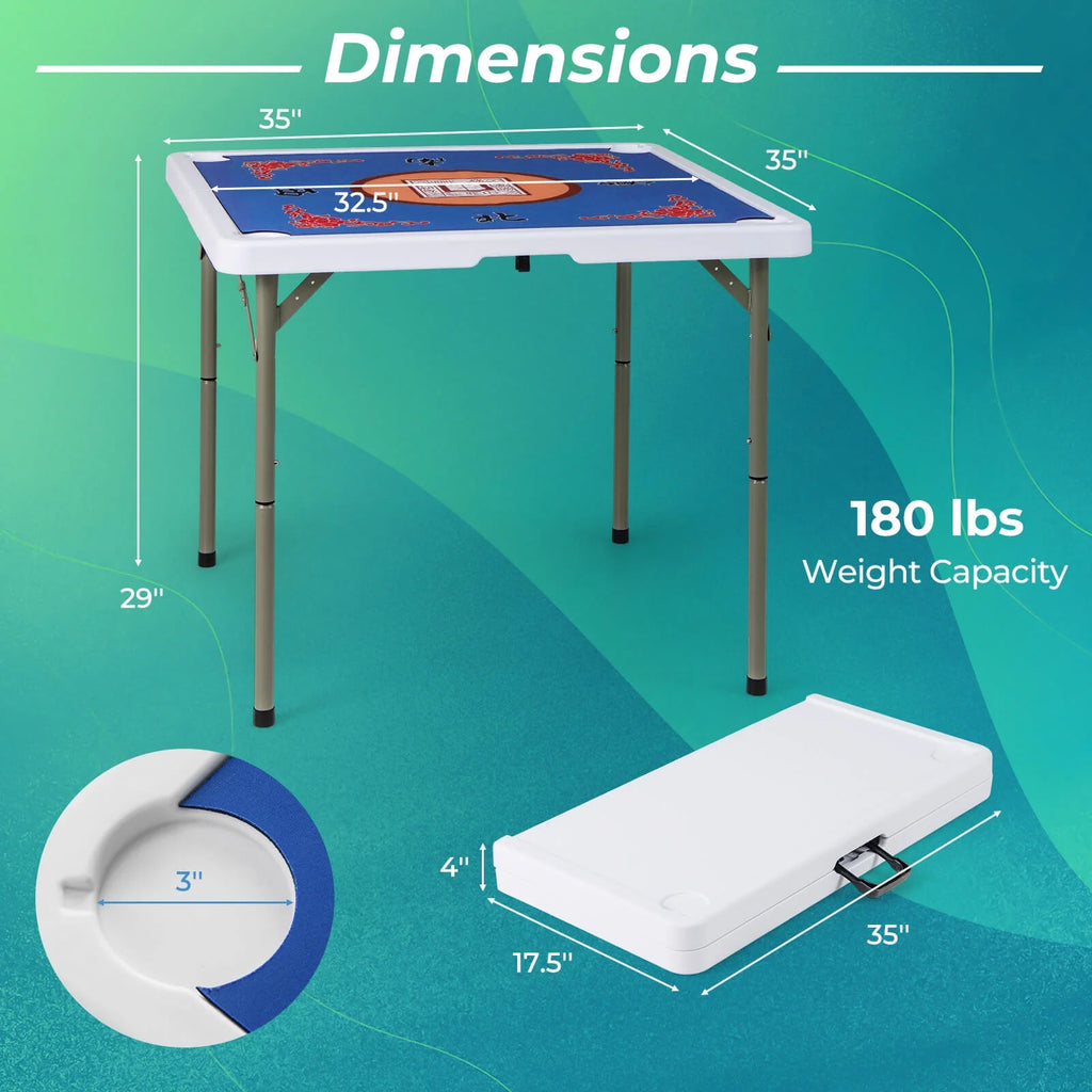 2026 Costway 35" Folding Mahjong Table with Cup Holders & Smooth Felt Mat Carrying Handle Green