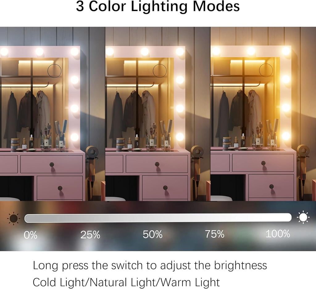2026 New YANOSAKU Vanity Desk with Mirror, LED Lights & 11 Drawers