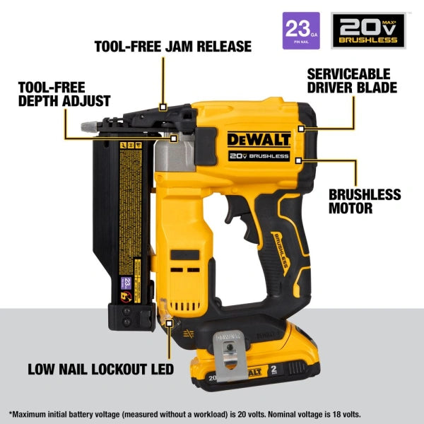 2026 DeWalt ATOMIC 20V MAX Brushless Cordless Pin Nailer Kit – 23-Gauge, 5/8" to 1-1/2" Nails