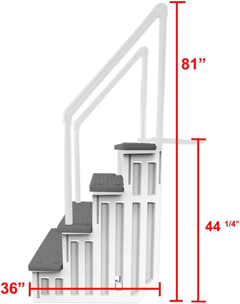 2026 Non-slip pool entrance steps | Gray | Suitable for above-ground pools | Can be installed on patios with a height of 122 to 137 cm | Maximum load capacity 136 kg