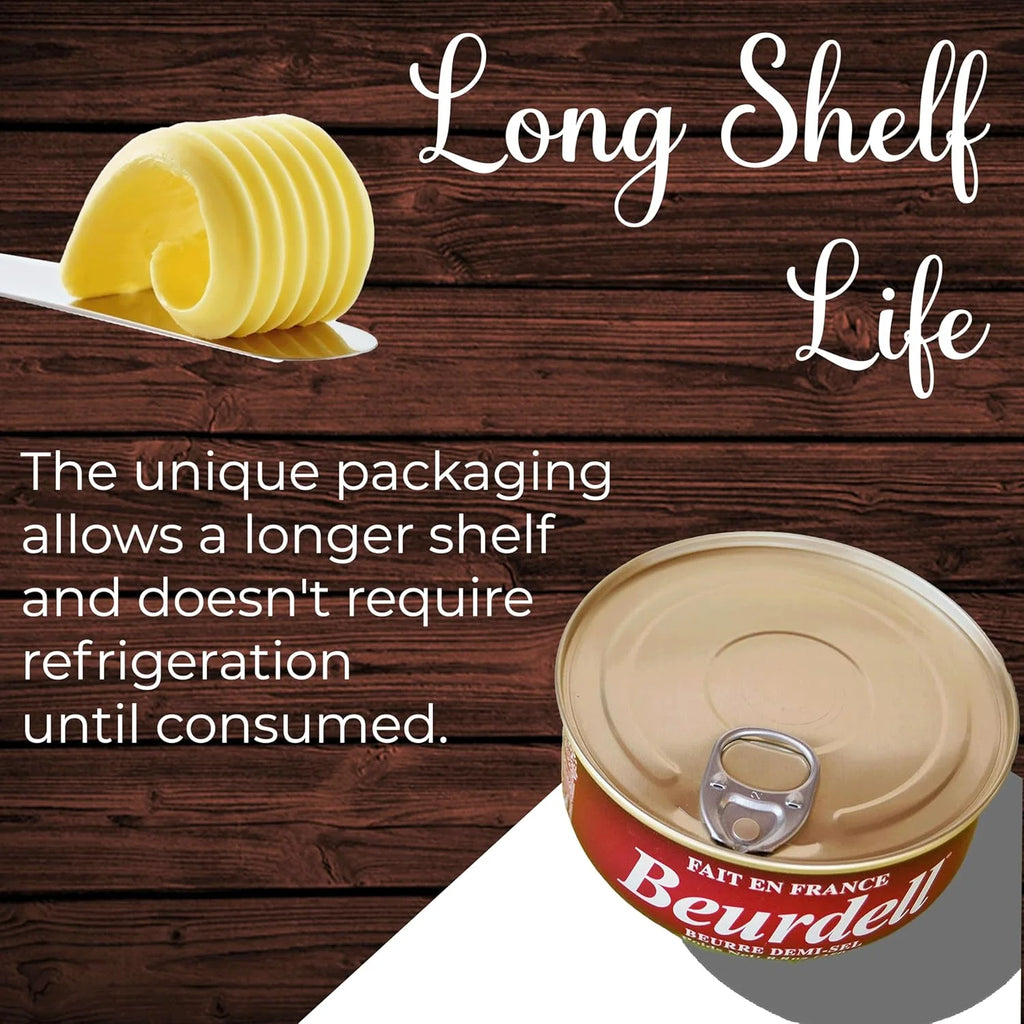 2026 Beurdell Canned French Butter �C 100% Natural Salted Pasteurized Real Butter | Long Shelf Life Emergency Survival Food | Great for Cooking, Baking, RV & Camping | Pull Top Lid | Pack of 24 | France