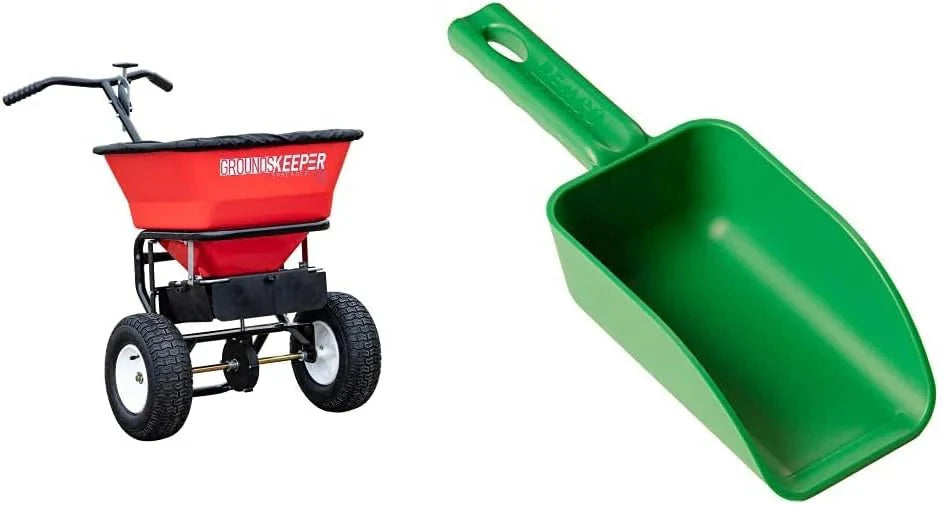 2026 Multi-purpose push-along spreader, 100 lb capacity, versatile tool for lawn seed, salt, de-icer, fertilizer and seeds