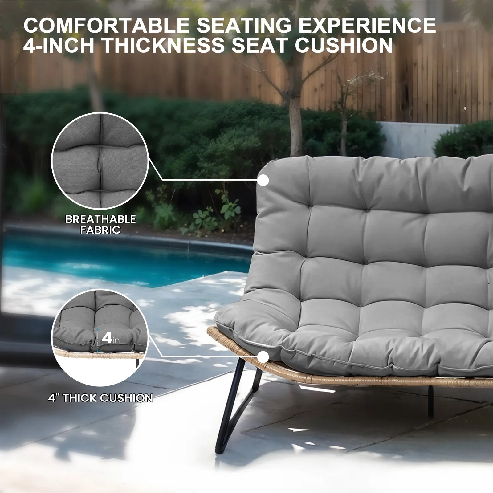2026 Crestlive Products Patio Loveseat, All-Weather Rattan Large Furniture with Soft Cushions, Outdoor Loveseat for Balcony, Poolside, Backyard (Beige)