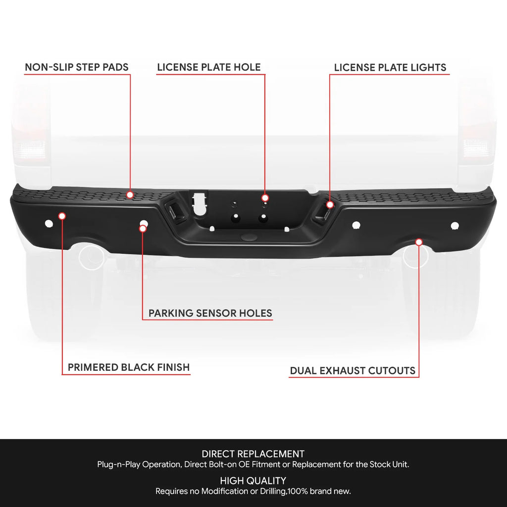Modular Style Rear Step Bumper w/Dual Exhaust & Sensor Holes  09-19 Dodge Ram 1500