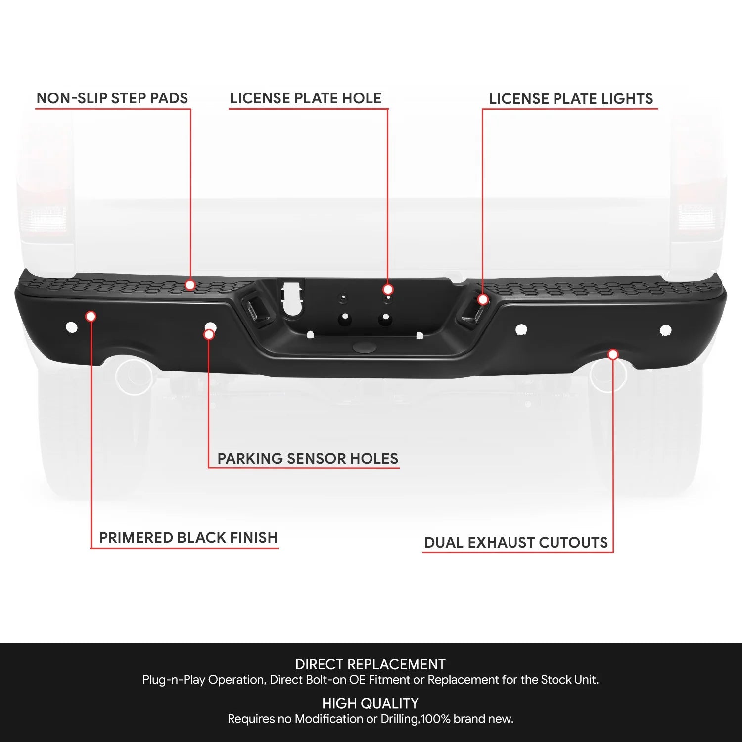 Modular Style Rear Step Bumper w/Dual Exhaust & Sensor Holes  09-19 Dodge Ram 1500