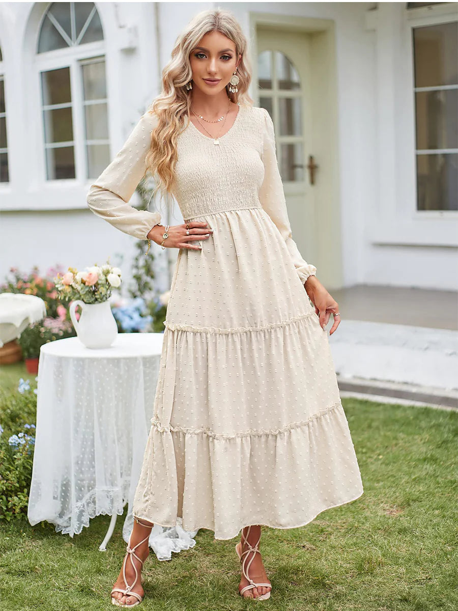 2026 Polka Dot Lock Trim High Waist Dress
