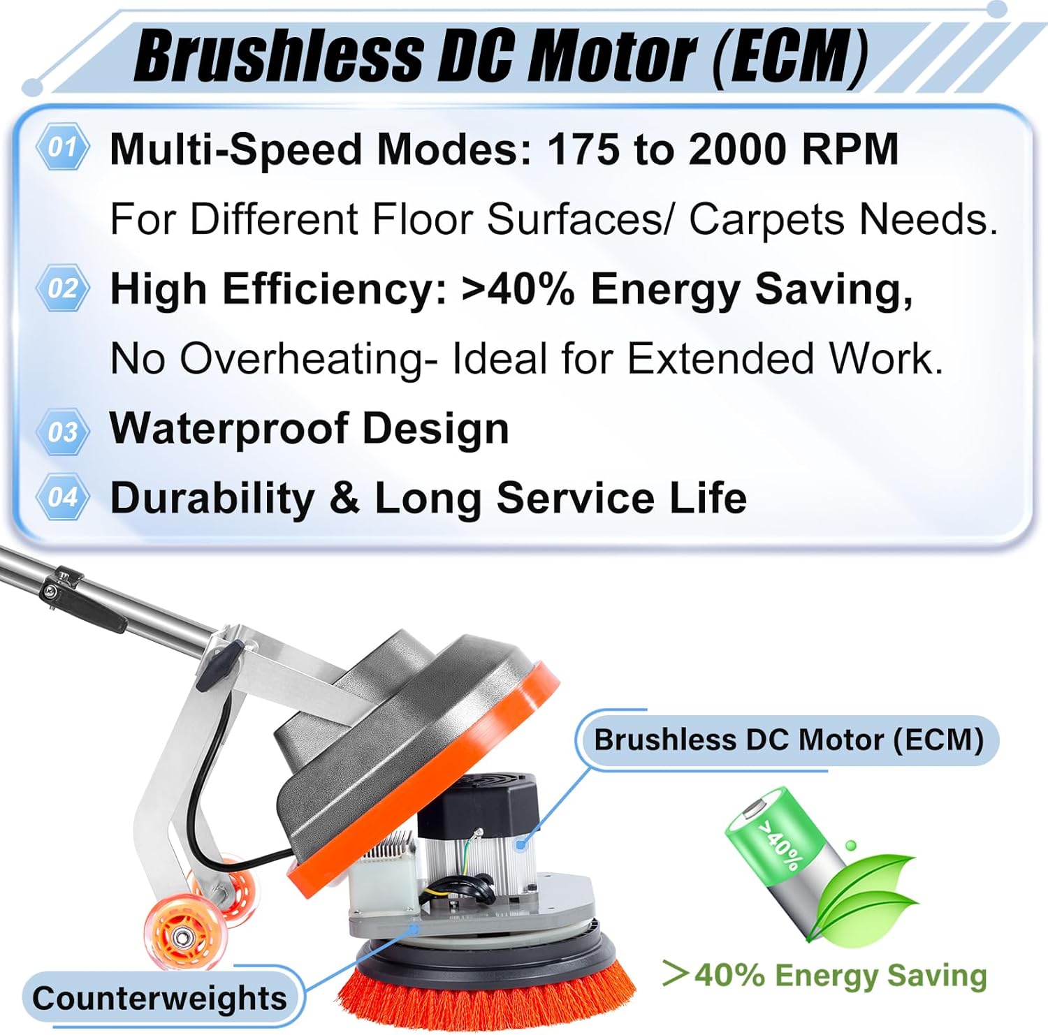2026 Commercial Floor Scrubber Machine with Brushes and Pads, Heavy Duty Floor Buffer Polisher and Cleaner- Deep Cleaning Tile and Grout, Hardwood Floors and Carpets without Getting on Hands and Knees