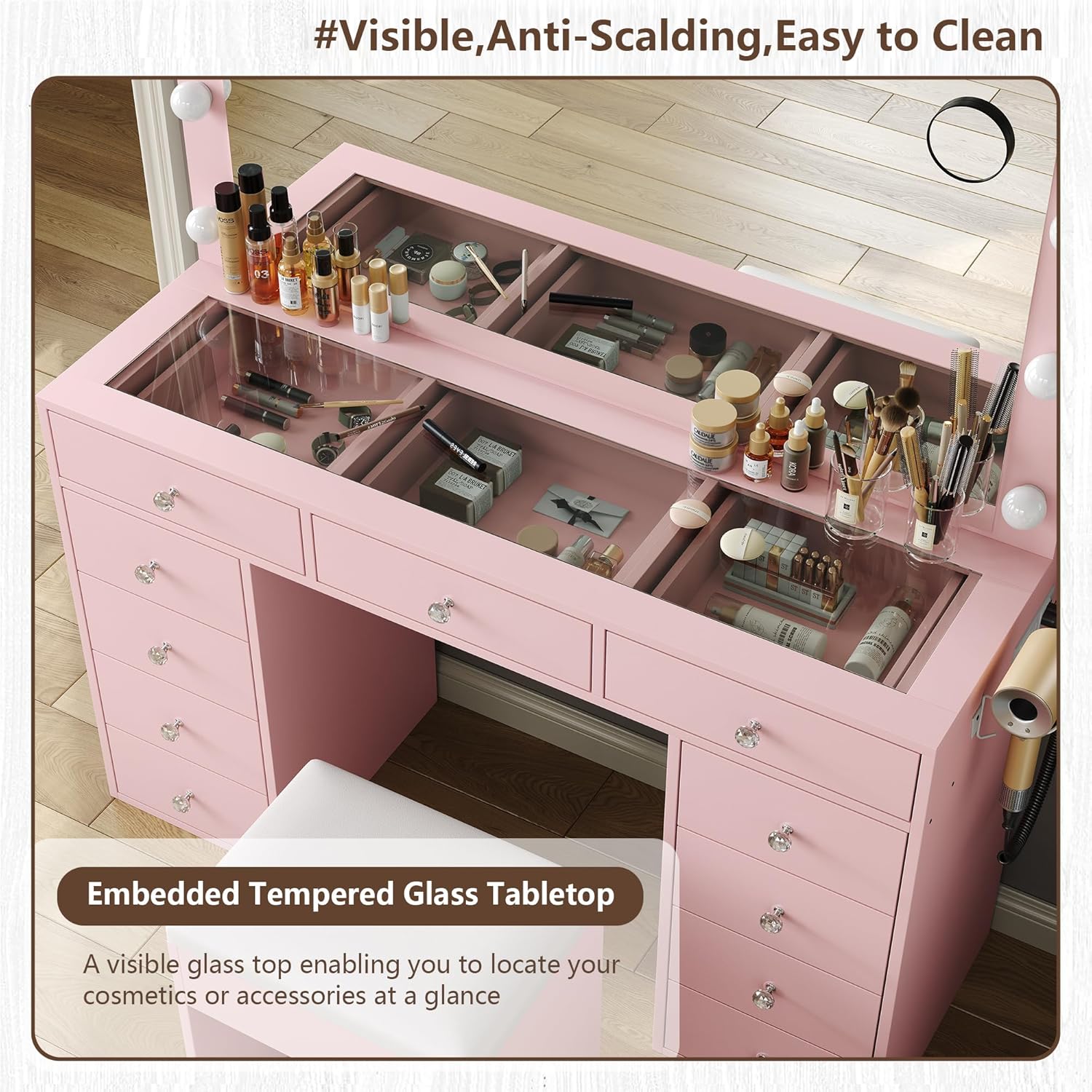 2026 New YANOSAKU Vanity Desk with Mirror, LED Lights & 11 Drawers