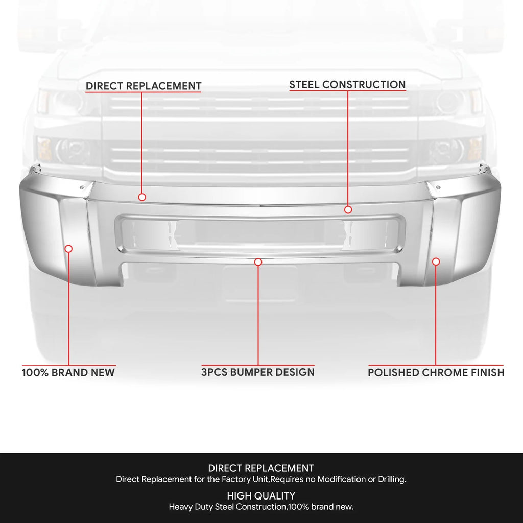 Modular Style Front Bumper w/o Parking Sensor Holes15-19 Chevy Silverado 2500 3500 HD