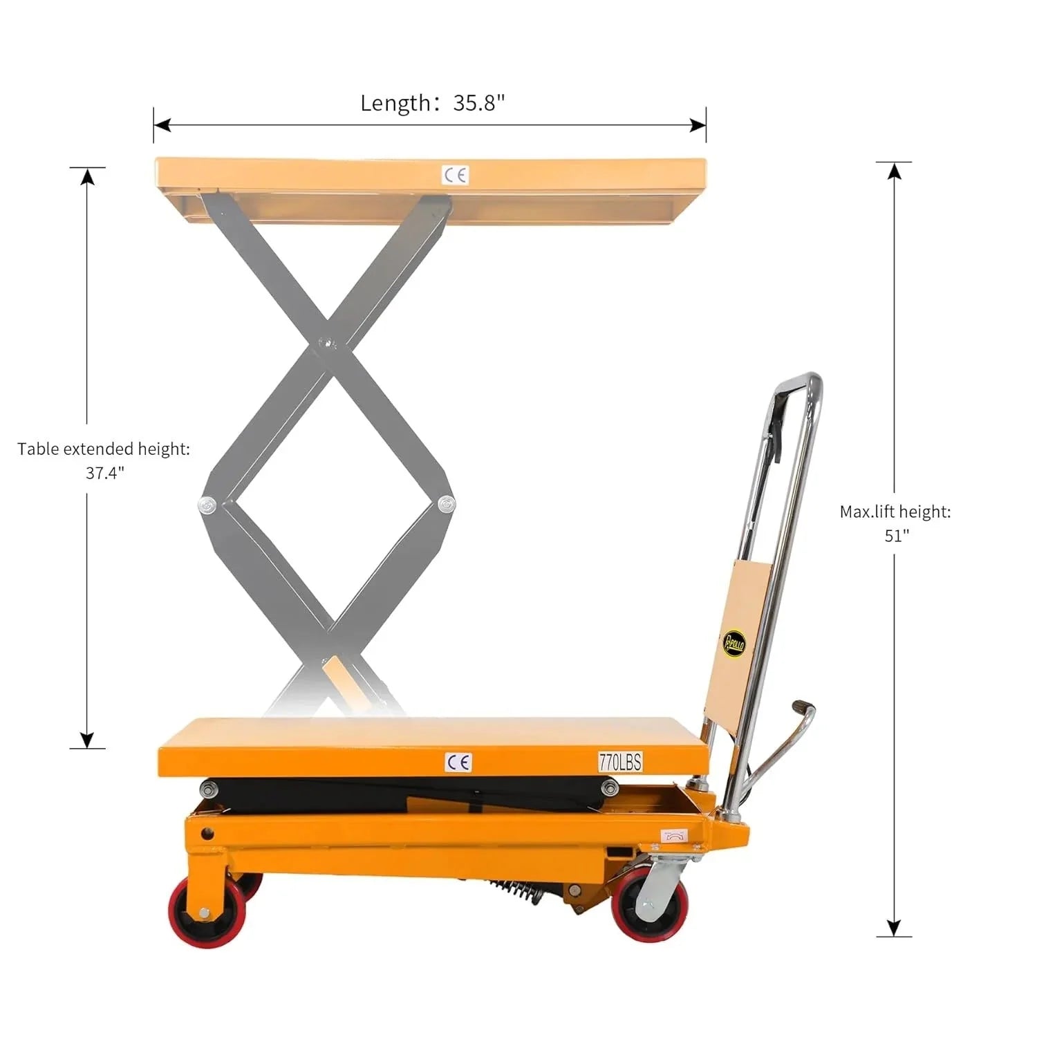 2026 Hydraulic lifting table trolley – load capacity 350 kg, maximum height 130 cm, double scissor lift table with safety device and 4 wheels