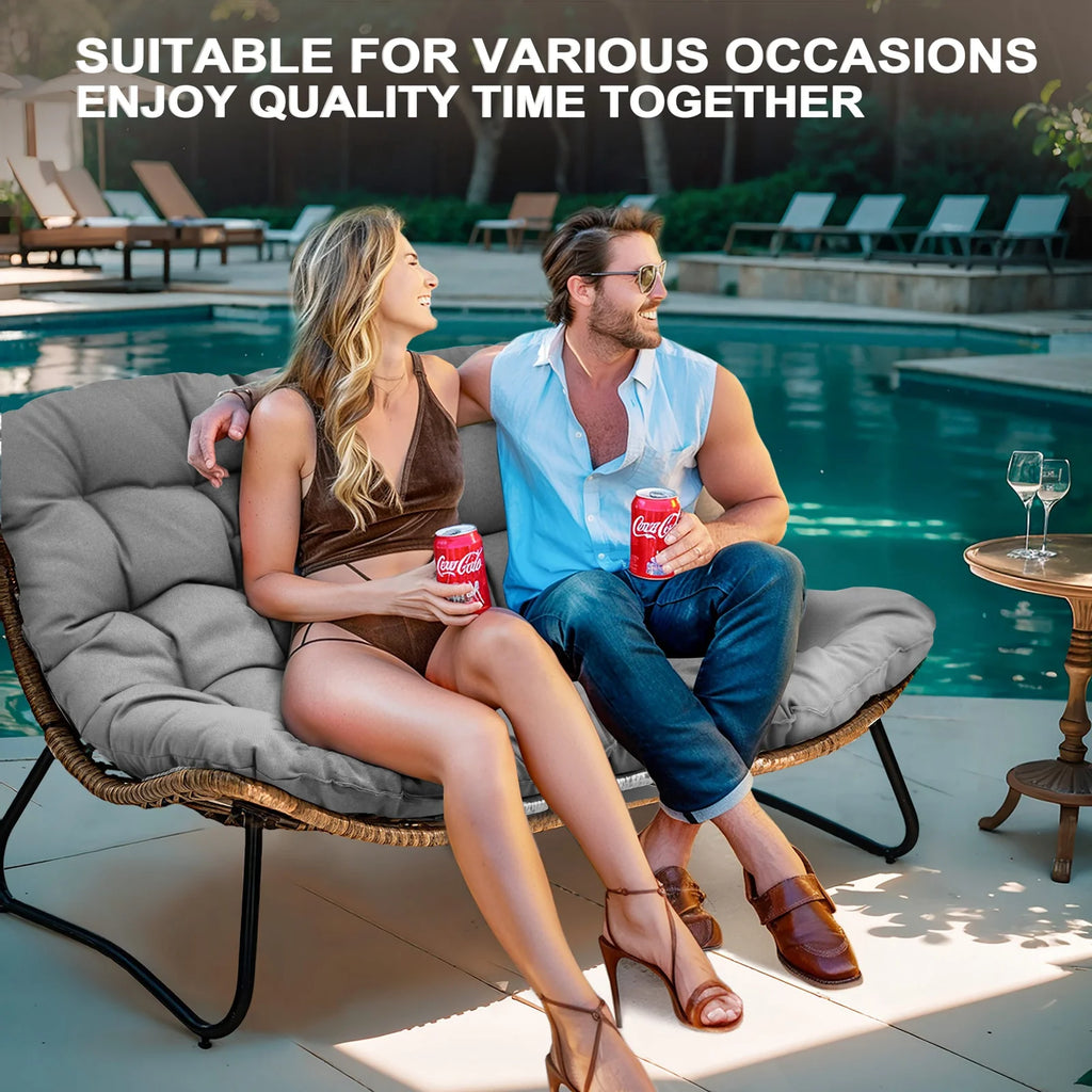 2026 Crestlive Products Patio Loveseat, All-Weather Rattan Large Furniture with Soft Cushions, Outdoor Loveseat for Balcony, Poolside, Backyard (Beige)