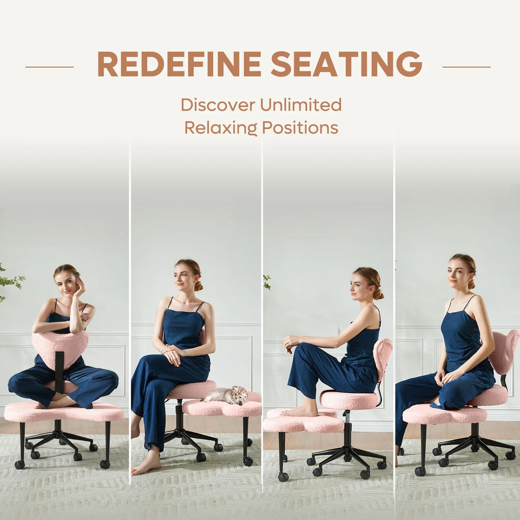 2026 Pinmoco Ergonomic Cross Legged Swivel Chair, Adjustable Height and Teddy Fabric, Meditation& ADHD Chair with Back Support, Home and Office, Off White
