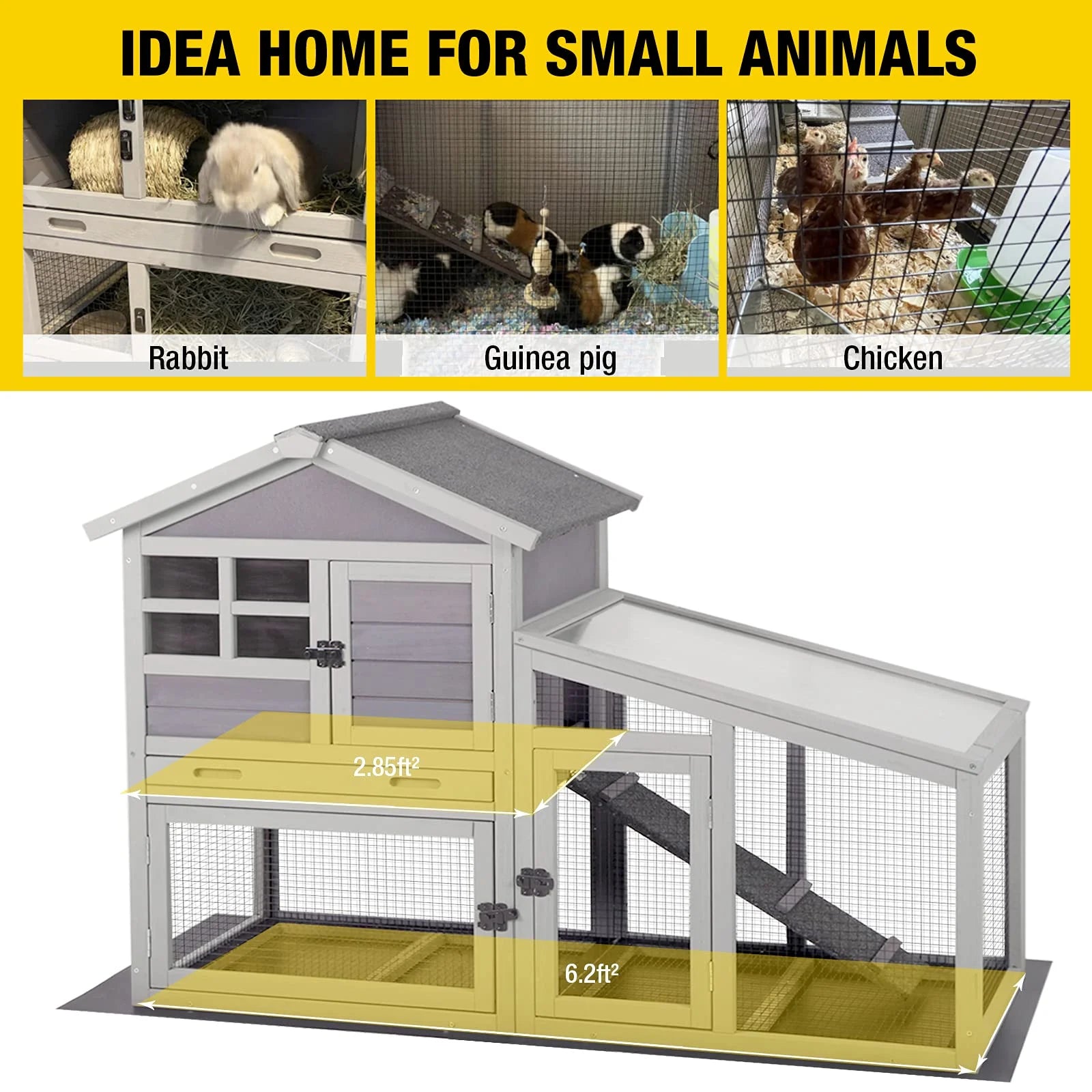 2026 Aivituvin Rabbit Hutch Outdoor Indoor Bunny Cage with Pull Out Tray, Upgraded Chicken Coop with Removable Wire Mesh Bottom, Gray
