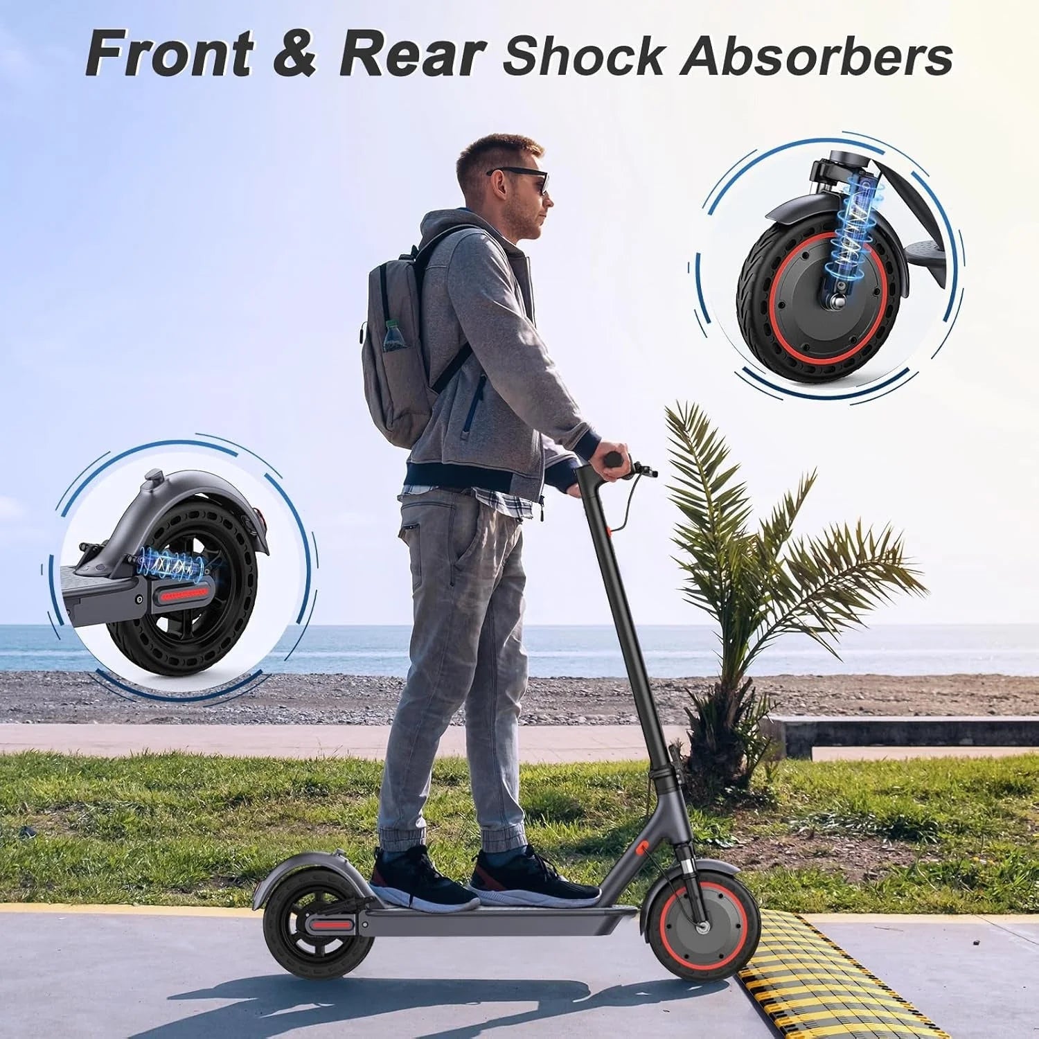 2026 Electric scooter, 350W/500W powerful motor, 8.5"/10" solid rubber tires, 19/22 mph, 28/21/12 mile range, dual brakes