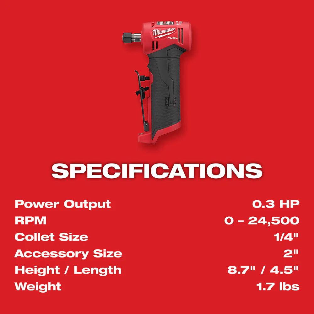 2026 Milwaukee 2485-20 M12 FUEL 12V 1/4" Cordless Right Angle Die Grinder - Bare Tool