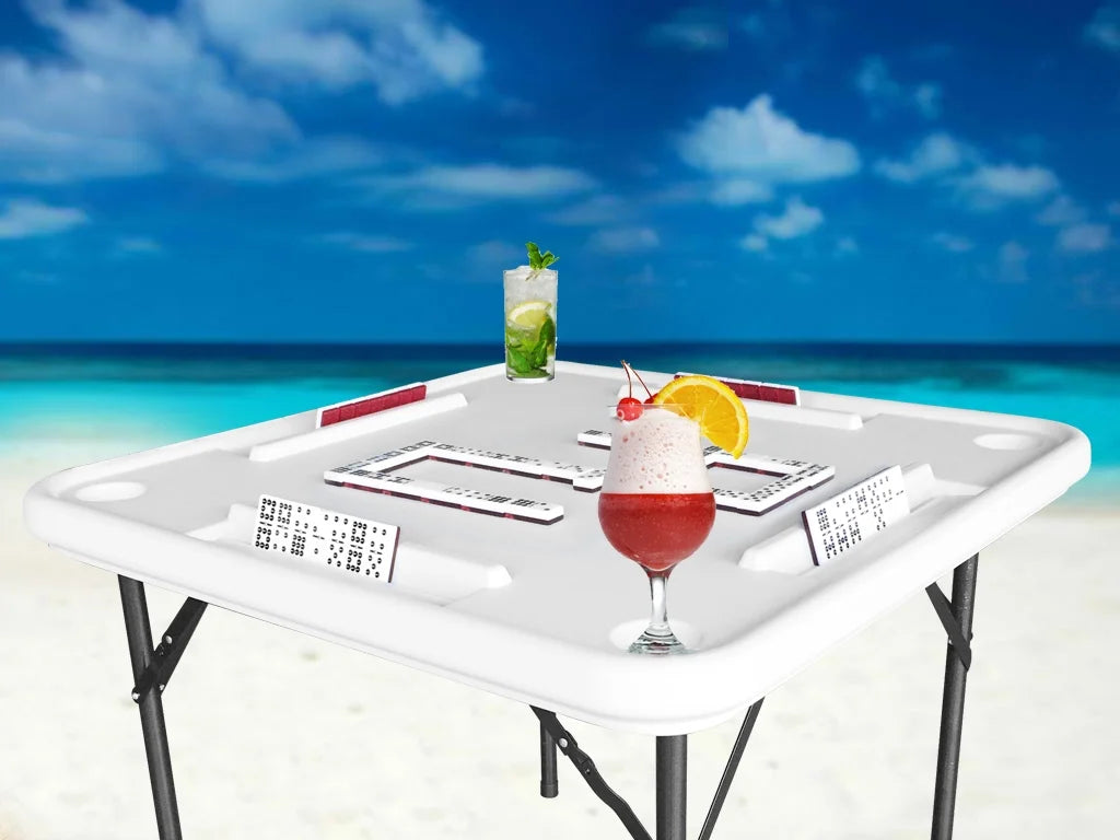 2026 Bene Casa Foldable Domino Table with Built-In Drink Holders, 38?? x 38??, White