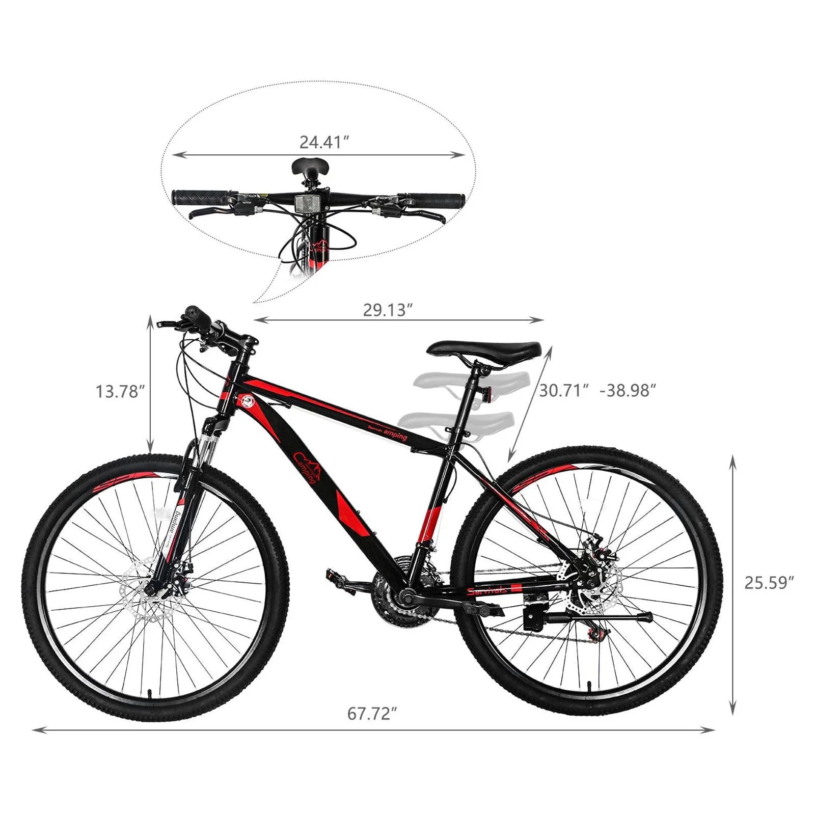 2026 CamPingSurvivals 26" Lightweight Explorer Mountain Bike, for Men and Women Exercise Fitness, 21-Speed, Red/Black