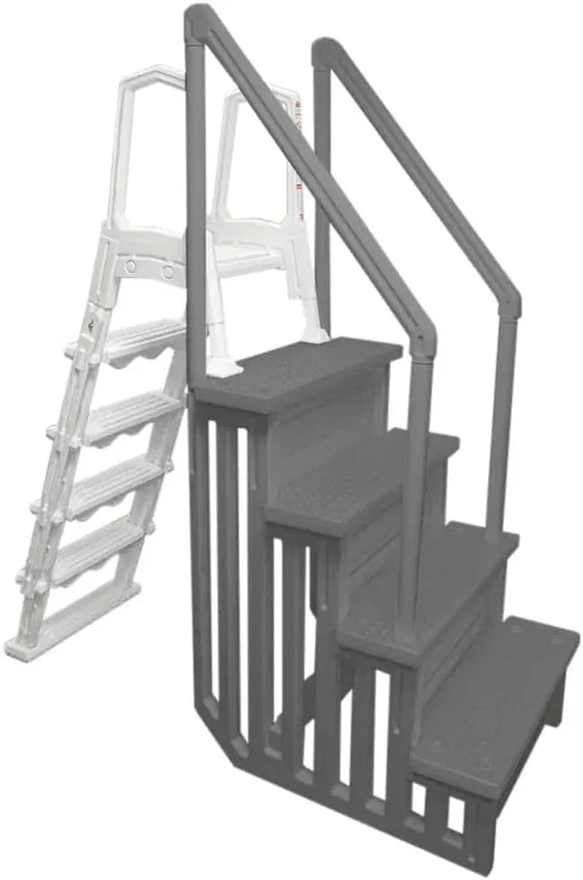 2026 Non-slip pool entrance steps | Gray | Suitable for above-ground pools | Can be installed on patios with a height of 122 to 137 cm | Maximum load capacity 136 kg