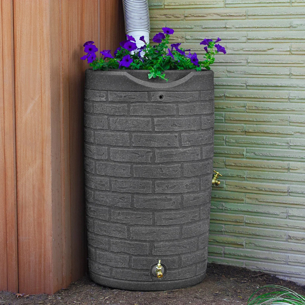 2026 Good Ideas IMP-D50-DAR Impressions Downton Rain Saver Rain Barrel, 50 Gallon, Dark Granite