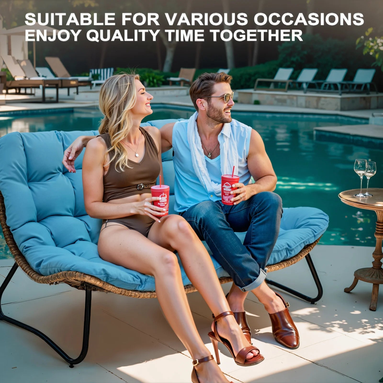 2026 Crestlive Products Patio Loveseat, All-Weather Rattan Large Furniture with Soft Cushions, Outdoor Loveseat for Balcony, Poolside, Backyard (Beige)