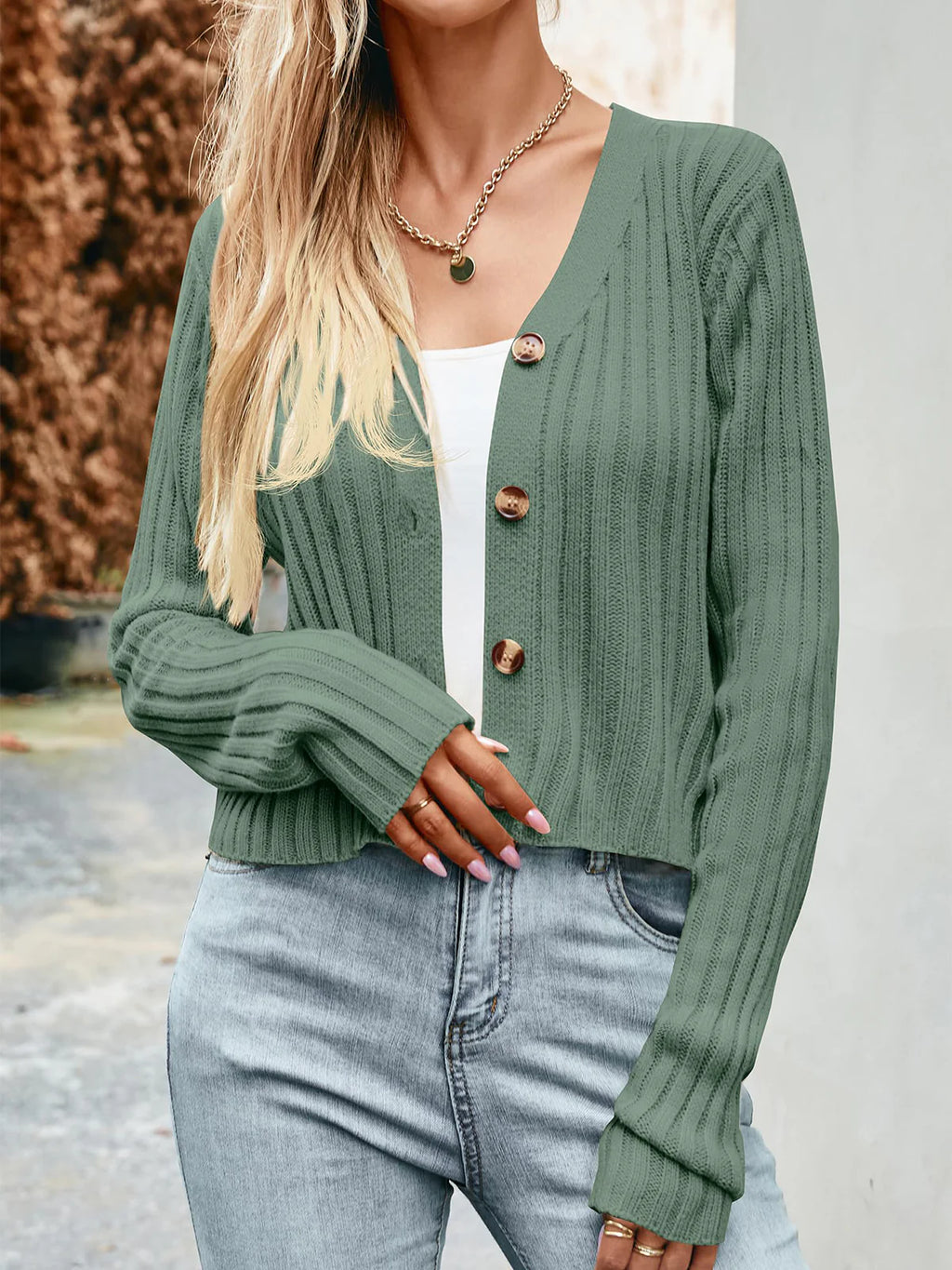2026 Ribbed Button Cardigan