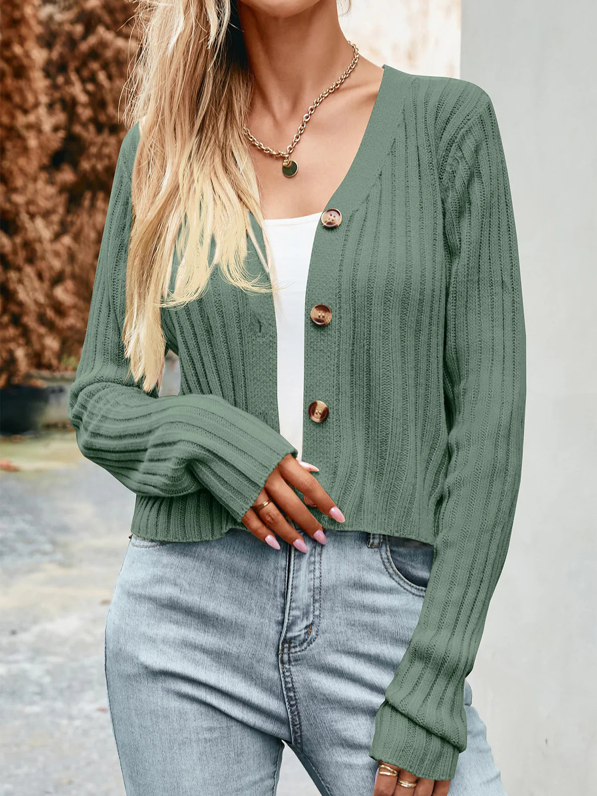 2026 Ribbed Button Cardigan