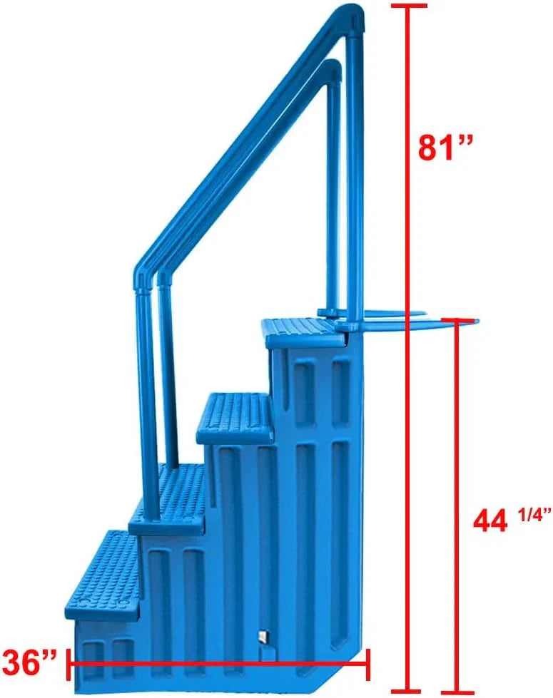 2026 Non-slip pool entrance steps | Gray | Suitable for above-ground pools | Can be installed on patios with a height of 122 to 137 cm | Maximum load capacity 136 kg