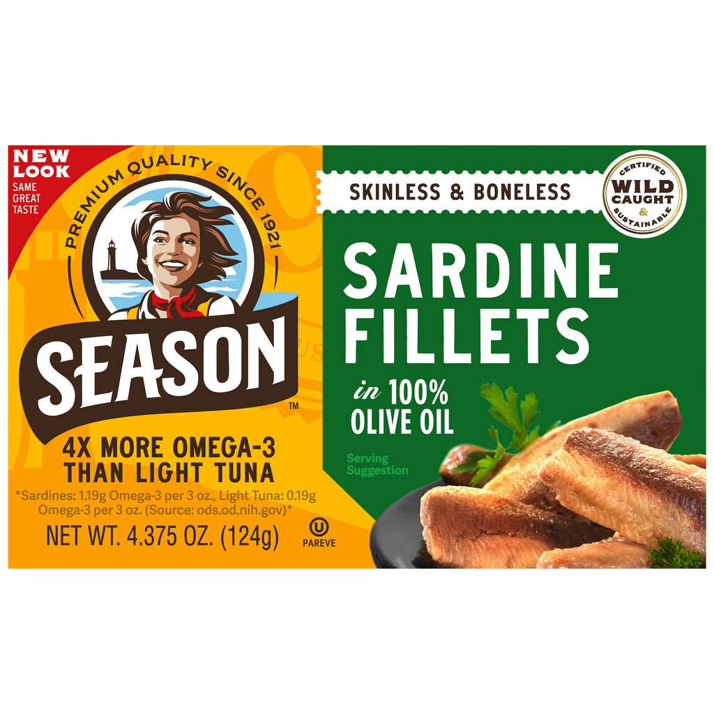 2026 Season Sardine Fillets In 100% Olive Oil, Wild Caught, Skinless & Boneless, 4.375 oz, 6-Count