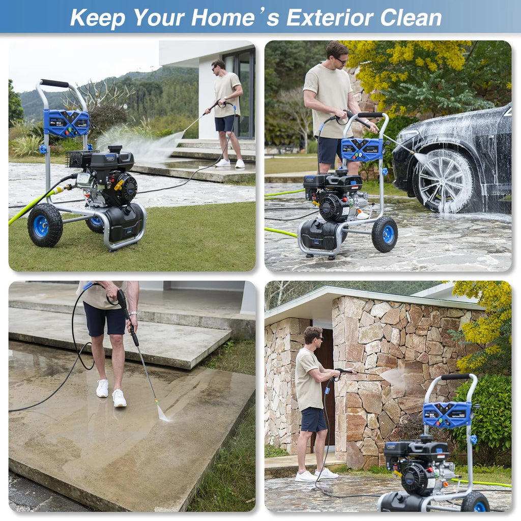 2026 Efurden 3500PSI Gas Pressure Washer, 2.3GPM Gas Powered High Pressure Clean Machine with 209CC Engine, 4 Adjustable Nozzles for Cleaning Walls, Terraces, Vehicles, Gardens (Blue)