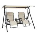 2026 Mainstays Zero-Gravity Steel Porch Swing – Beige/Black, Size: 230 cm x 148 cm x 184 cm