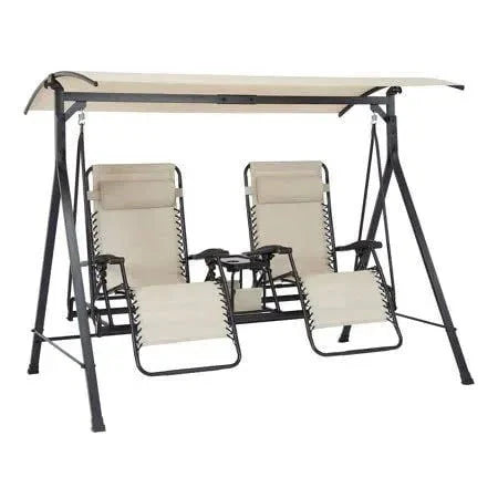 2026 Mainstays Zero-Gravity Steel Porch Swing – Beige/Black, Size: 230 cm x 148 cm x 184 cm