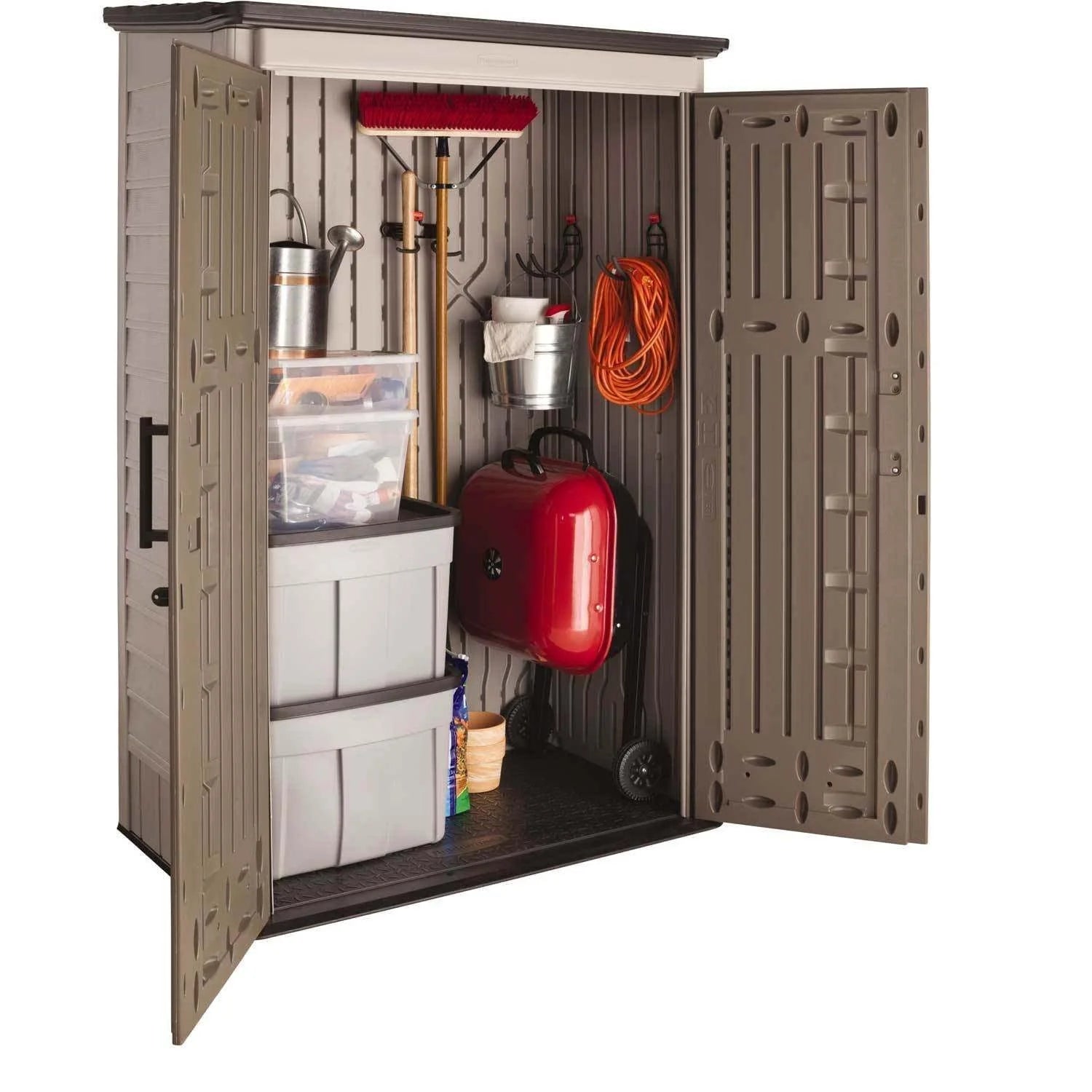 2026 Rubbermaid garden shed, model 2025, 52 cubic feet (approx. 1.47 m³), weatherproof, lockable doors