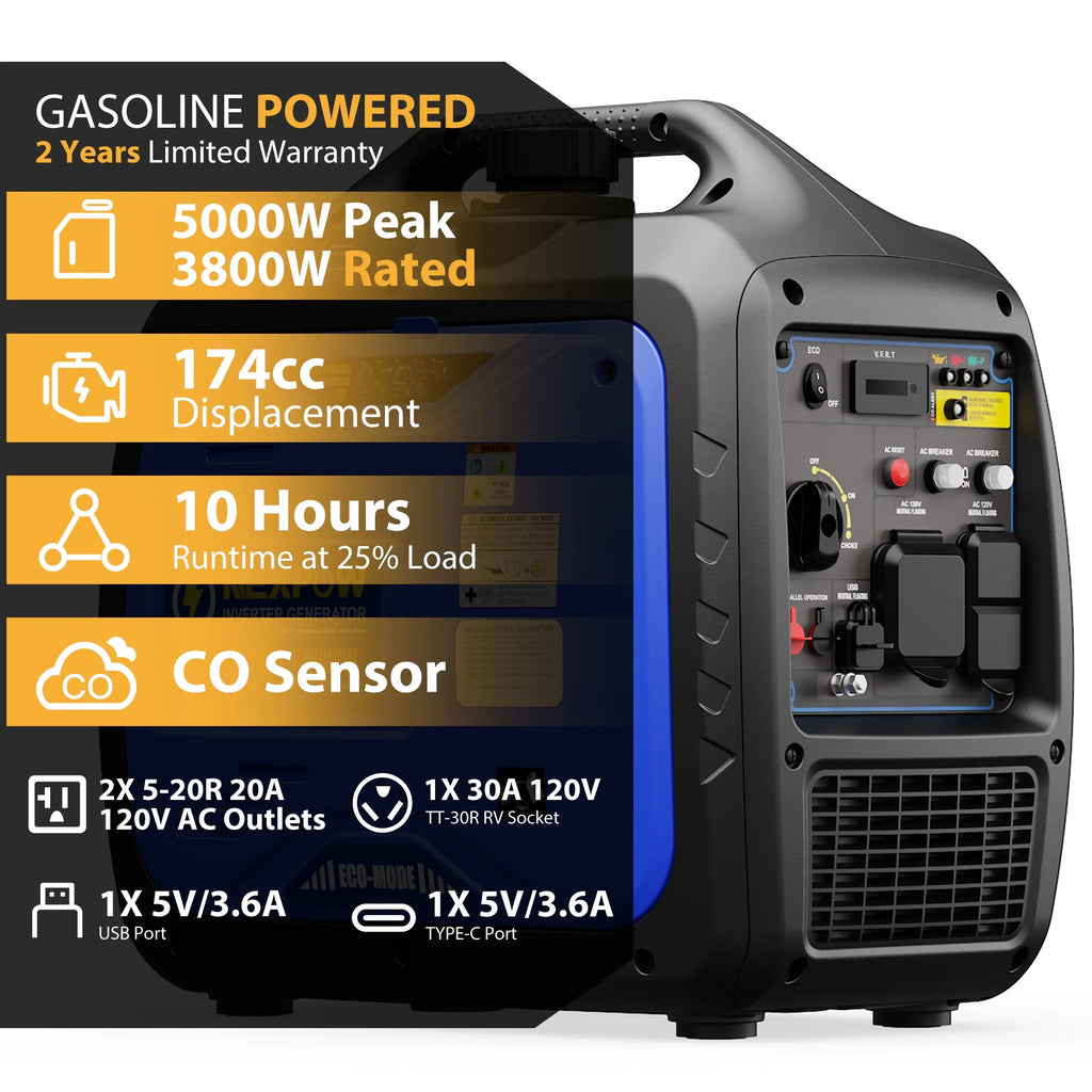 2026 NEXPOW 2250W Portable Inverter Generator, Gasoline Power Quiet Lightweight for Backup Home & Camping, Eco-Mode Feature, Parallel Capability, EPA Compliant