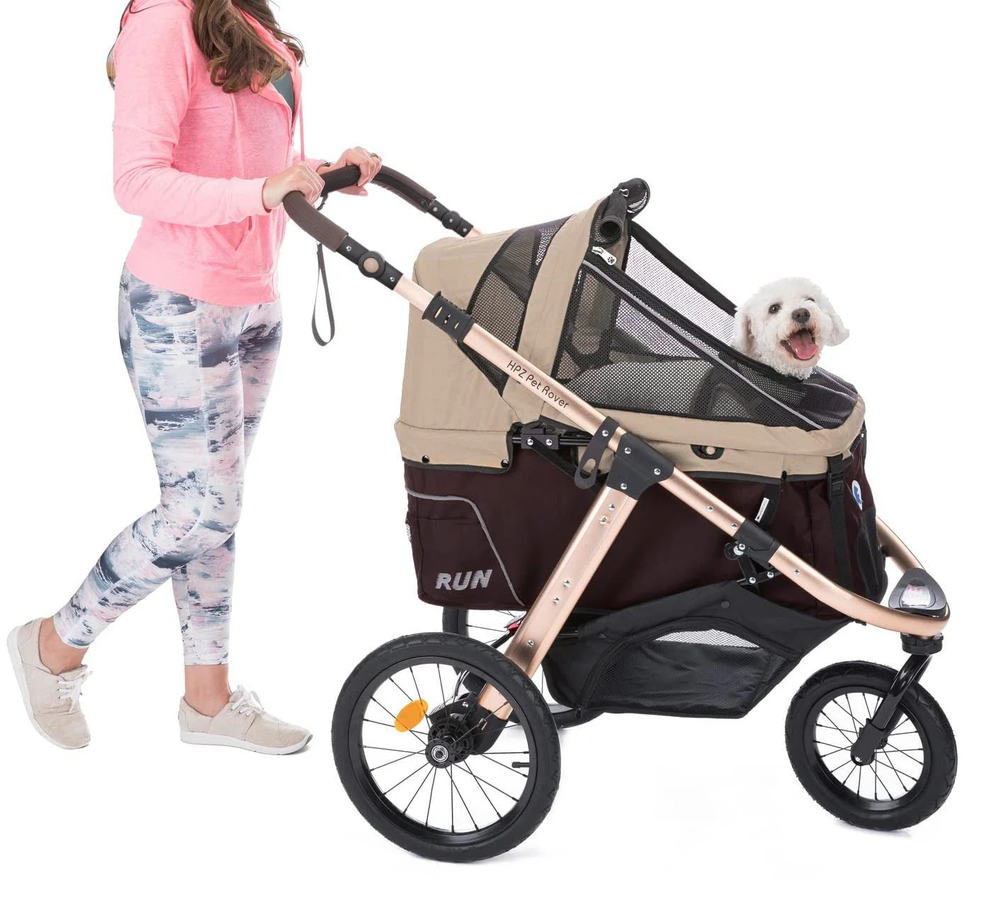 2026 Jogging Sports Stroller with Comfort Rubber Wheels/Zipper-Less Entry/1-Hand Quick Fold/Aluminum Frame for Small/Medium Dogs, Cats and Pets (Green Camo)