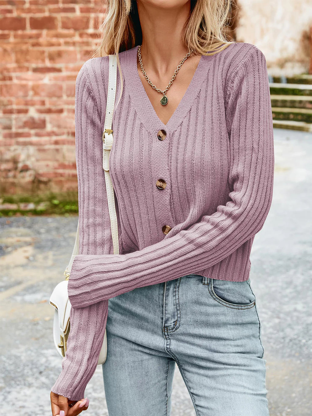 2026 Ribbed Button Cardigan